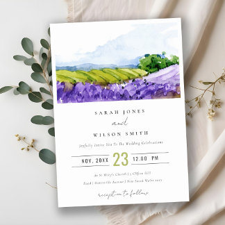 Invitation Mariage de champs de Lavande d'aquarelle rustique