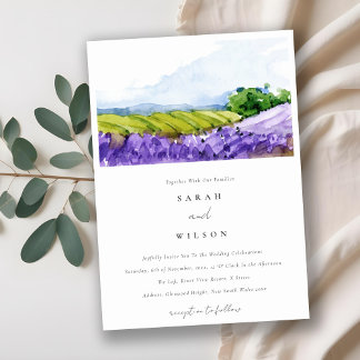 Invitation Mariage de champs de Lavande d'aquarelle rustique