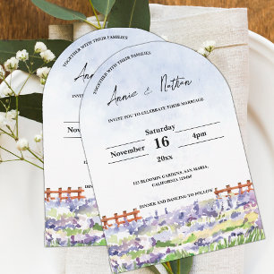 Invitation Mariage de champs de lavande paysagère d'aquarelle