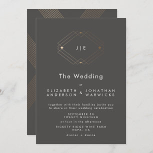 Invitation Mariage de charbon de bois géométrique simple et m