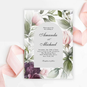 Invitation Mariage de charme botanique rose et prune