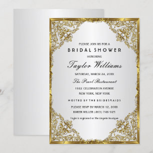 Invitation Mariage de charme vintage or argent perle