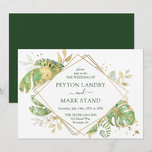 Invitation Mariage de charpente géométrique Tropical & Gold