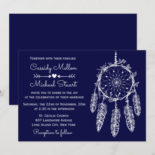 Invitation Mariage de chasse de rêve amérindien Navy Blue (Devant / Derrière)