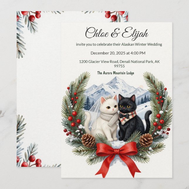 Invitation Mariage de chat alaskain DIY  (Devant / Derrière)