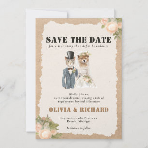 Invitation Mariage de chat et de chien Enregistrer la date In