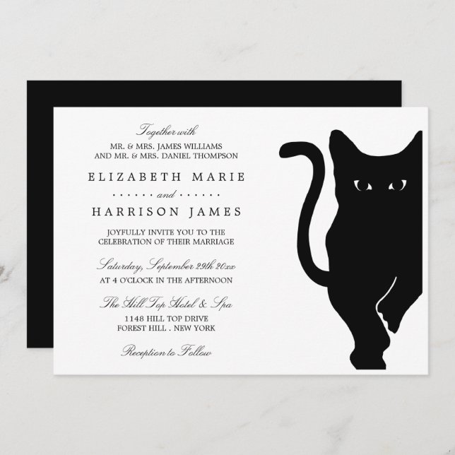 Invitation Mariage de chat noir Whimsical moderne (Devant / Derrière)