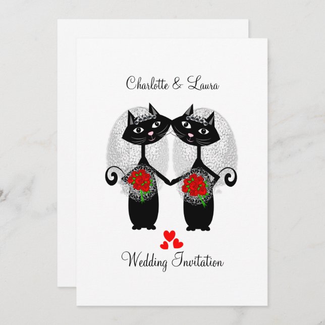 Invitation Mariage de chats Cool de mariage homosexuel lesbie (Devant / Derrière)