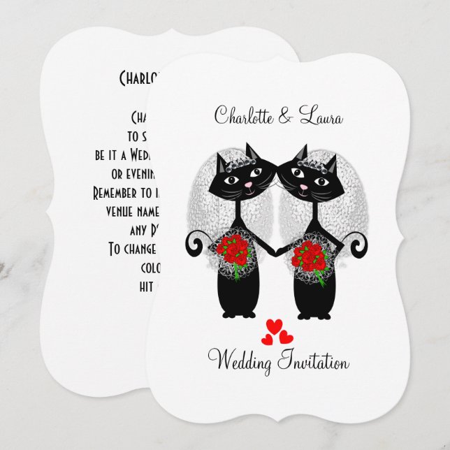 Invitation Mariage de chats Cool de mariage homosexuel lesbie (Devant / Derrière)