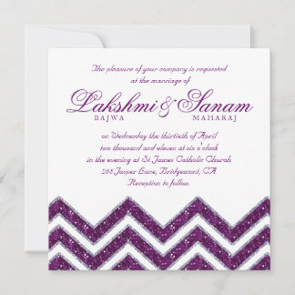 Invitation Mariage de Chevron Inviter l'argent pourpre parkle