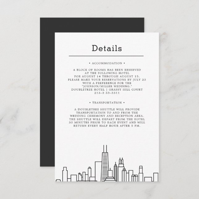 Invitation Mariage de Chicago | Détails de l'invité (Devant / Derrière)