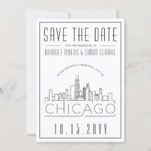 Invitation Mariage de Chicago   Skyline stylisée Enregistrer 