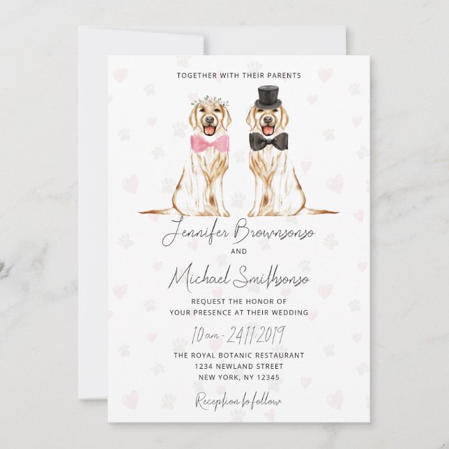 Invitation Mariage de chien de coeur de la patte du Labrador (Devant)