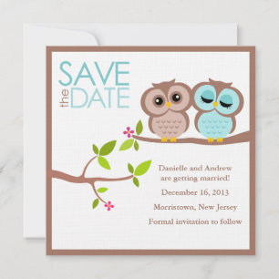 Invitation Mariage de Chouettes Brown et Aqua Enregistrer la 