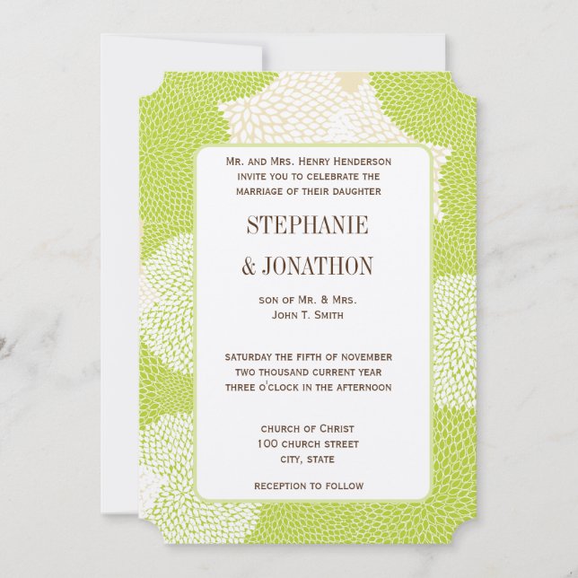 Invitation Mariage de chrysanthèmes floraux bleu et vert (Devant)