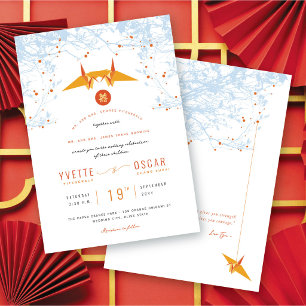 Invitation Mariage de citation d'amour et de grues d'origine