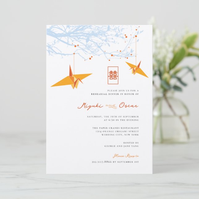 Invitation Mariage de citation d'amour et de grues d'origine  (Debout devant)