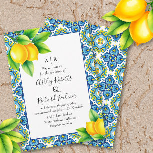 Invitation Mariage de citron bleu et jaune méditerranéen