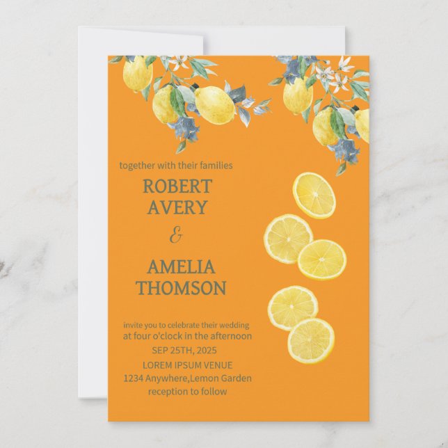 Invitation Mariage de citron rustique méditerranéen (Devant)
