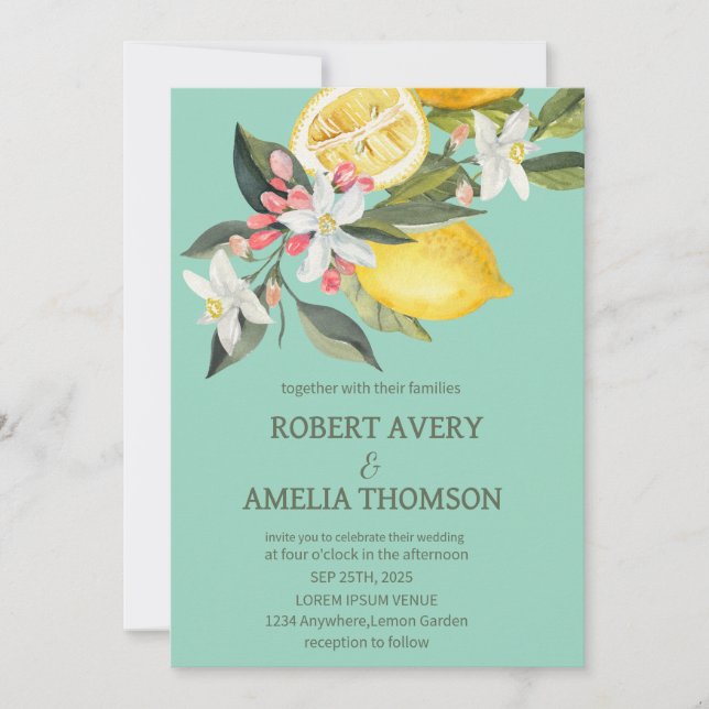 Invitation Mariage de citron rustique méditerranéen (Devant)