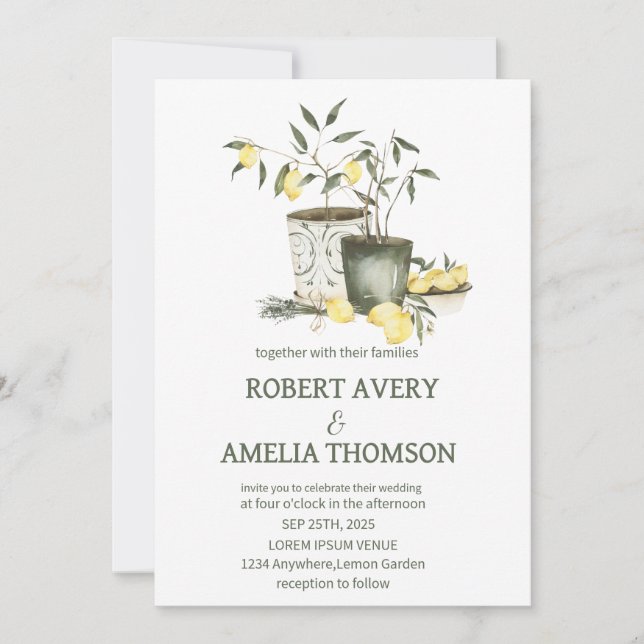 Invitation Mariage de citron rustique méditerranéen (Devant)