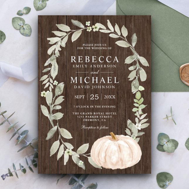 Invitation Mariage de citrouille blanche de sauge de bois rus (Créateur téléchargé)