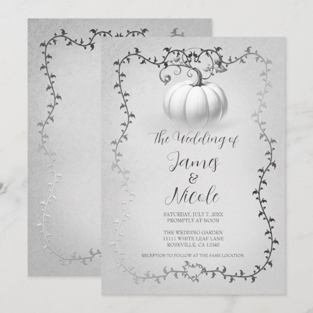 Invitation Mariage de citrouille de conte de fée argent et bl (Devant / Derrière)