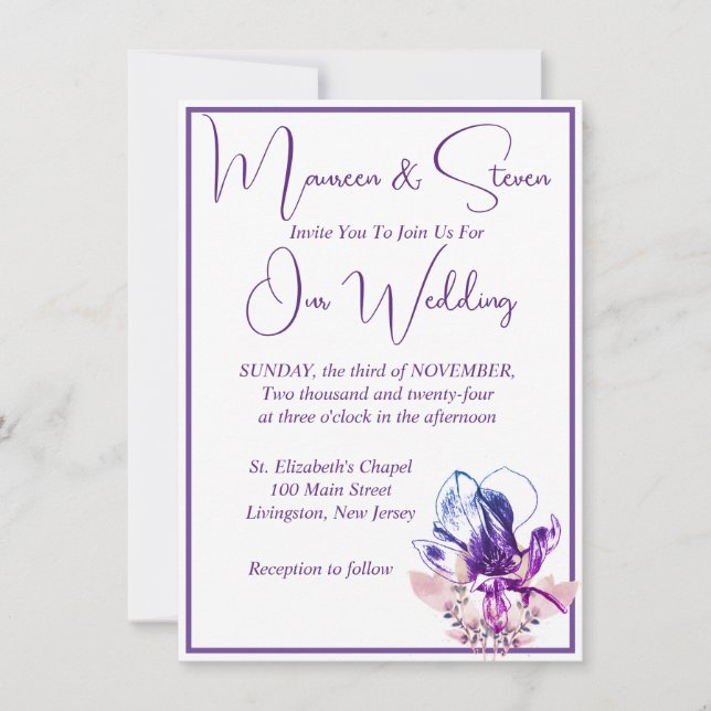 Invitation Mariage de code QR blanc élégant de l'orchidée (Devant)
