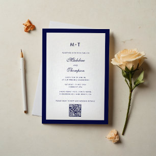 Invitation Mariage de code QR bleu marine moderne sophistiqué