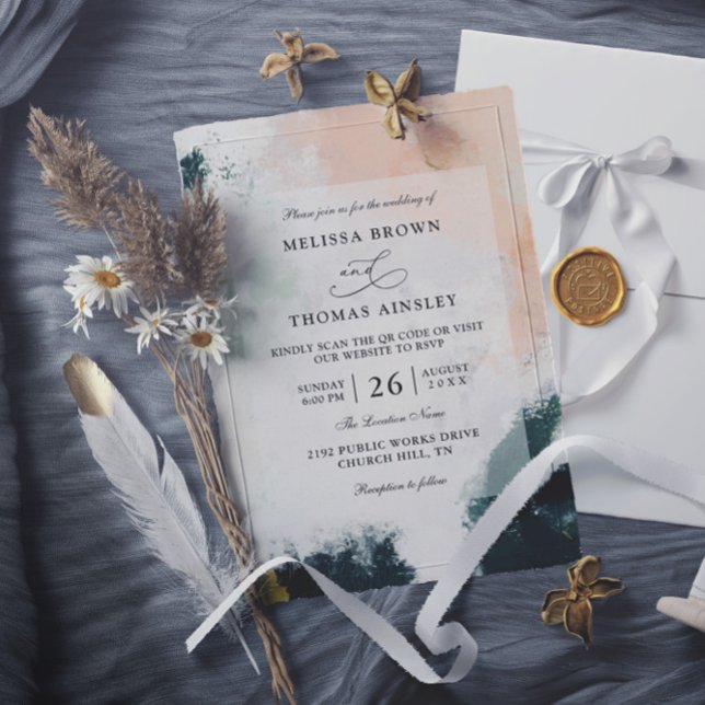 Invitation Mariage de code QR de budget moderne abstrait colo (Créateur téléchargé)