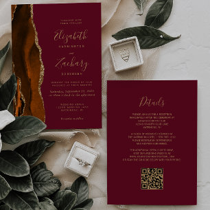 Invitation Mariage de code QR de Burange Orange Agate Burgund