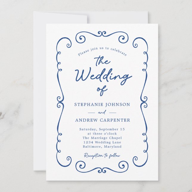 Invitation Mariage de code QR de la bordure de Doodle tiré à  (Devant)