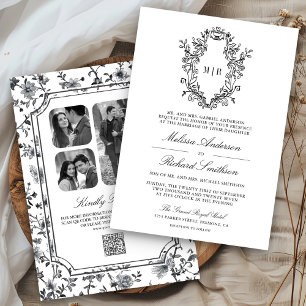 Invitation Mariage de code QR de la Chinoiserie noire et blan