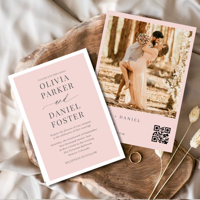 Invitation Mariage de code QR de la photo rose (Créateur téléchargé)