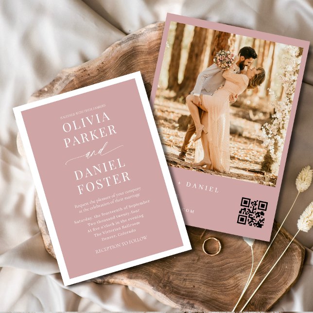 Invitation Mariage de code QR de la photo rose (Créateur téléchargé)