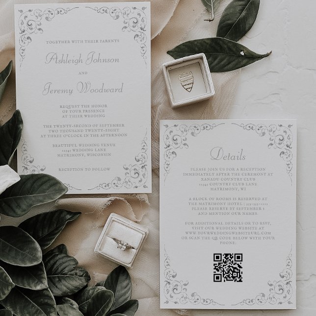 Invitation Mariage de code QR du cadre botanique de script d' (Créateur téléchargé)