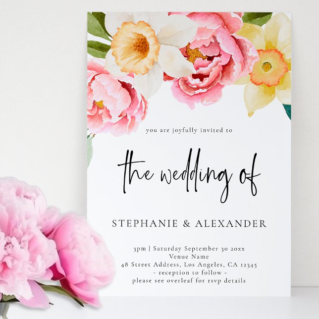 Invitation Mariage de code QR du script de floraison rose et  (Créateur téléchargé)