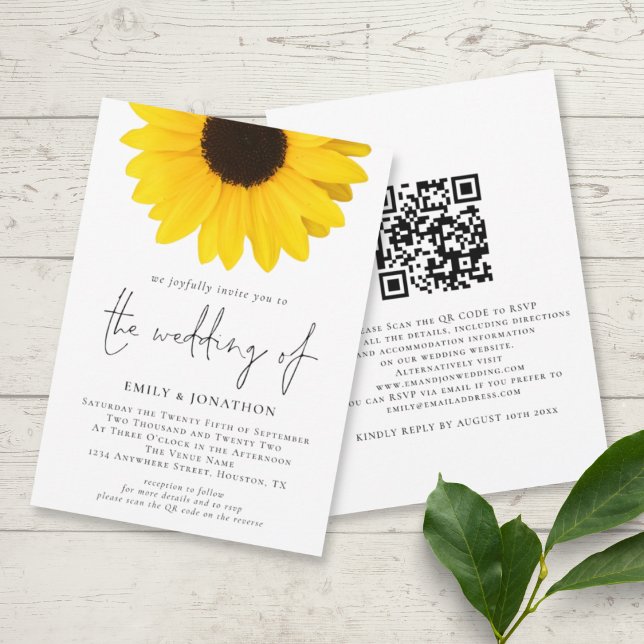Invitation Mariage de code QR du tournesol moderne (Créateur téléchargé)