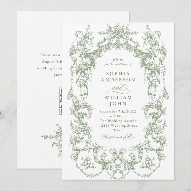 Invitation Mariage de code QR écologique de l'Orné victorien  (Devant / Derrière)