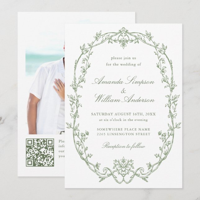 Invitation Mariage de code QR écologique de l'Orné victorien  (Devant / Derrière)