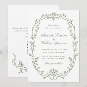 Invitation Mariage de code QR écologique de l'Orné victorien 