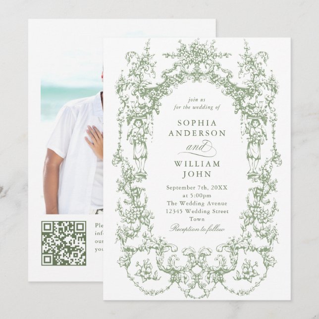 Invitation Mariage de code QR écologique de l'Orné victorien  (Devant / Derrière)