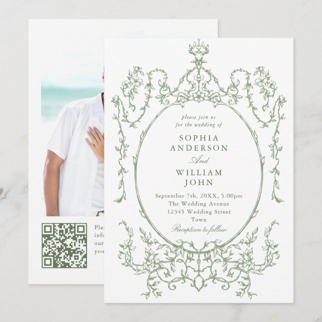 Invitation Mariage de code QR écologique de l'Orné victorien  (Devant / Derrière)