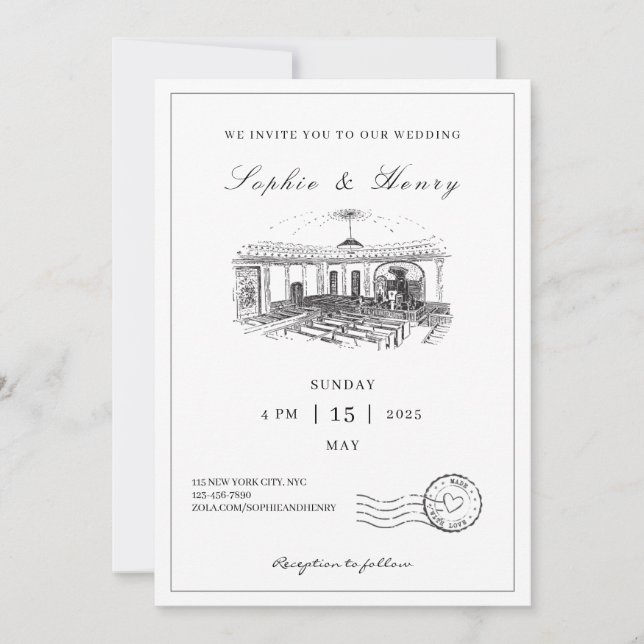 Invitation Mariage de code QR élégant de script moderne (Devant)