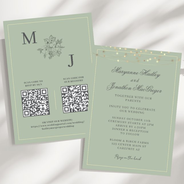 Invitation Mariage de code QR élégant Dusty Sage (Créateur téléchargé)
