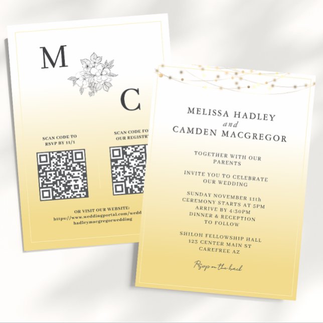 Invitation Mariage de code QR élégant Jaune (Créateur téléchargé)