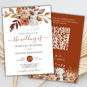 Invitation Mariage de code QR floral de l'aquarelle d'automne