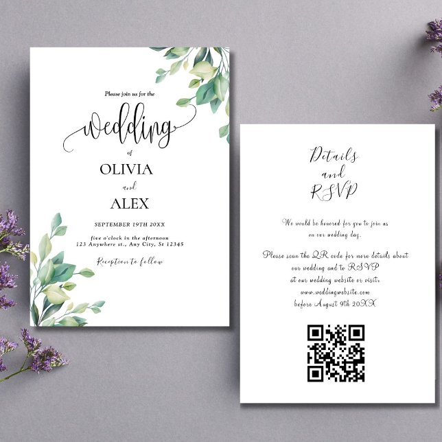 Invitation Mariage de code QR floral noir et blanc (Créateur téléchargé)