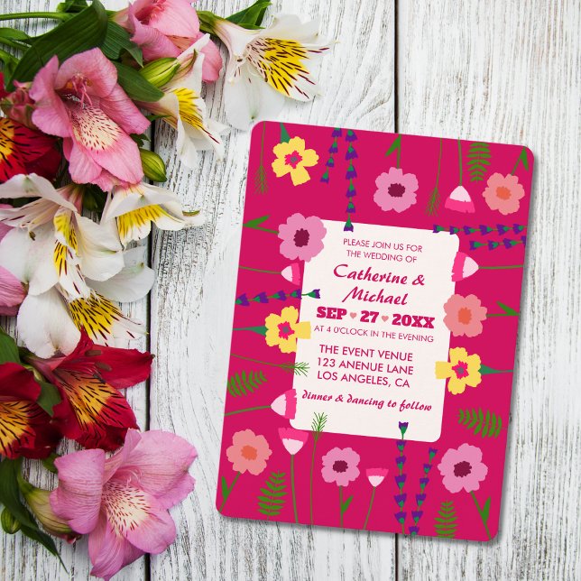 Invitation Mariage de code QR floral rose brillant et gras (Créateur téléchargé)
