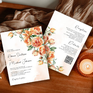 Invitation Mariage de code QR floral rustique de pêche à la t
